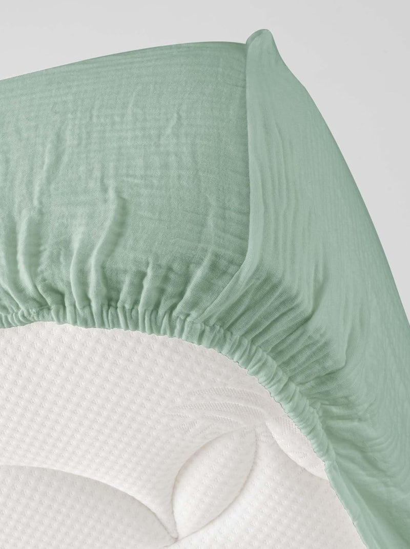 Draps Housse Gaze de coton Alia PROMO LINGE Vert Sauge - Kiabi
