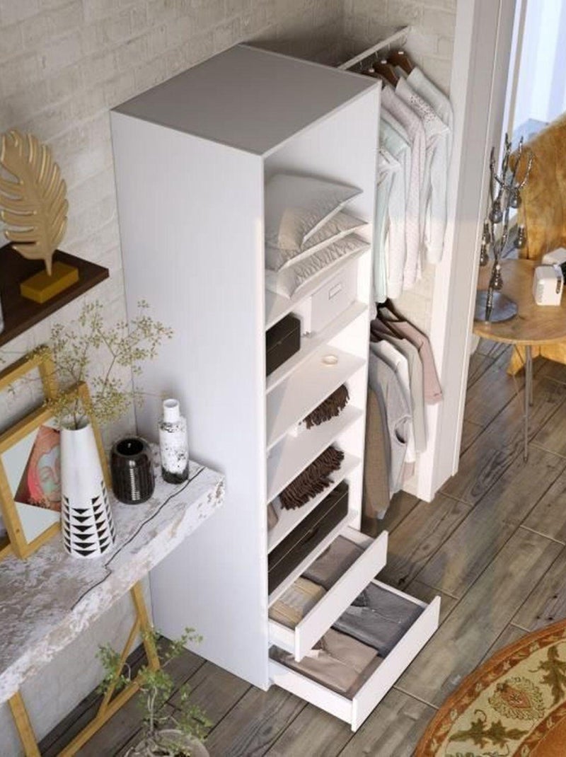 Dressing 1 colonne COMBI - Blanc - 2 penderies et - AUCUNE Blanc - Kiabi