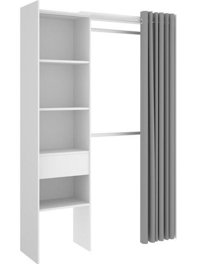 Dressing extensible avec rideau + 1 tiroir - Blanc - AUCUNE Blanc - Kiabi