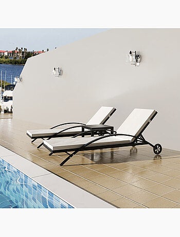 Duo de 2 chaises longue avec table basse