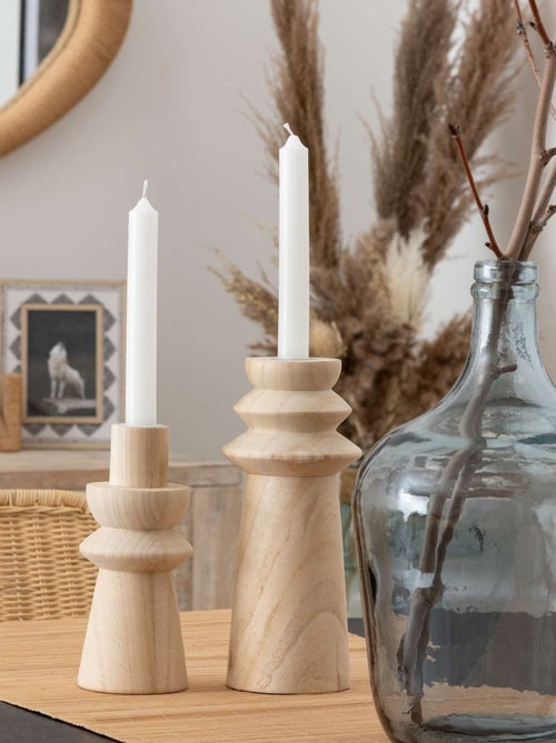 Duo de bougeoirs en bois - Kiabi