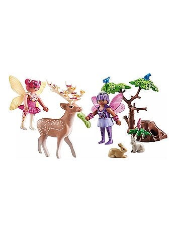 Duo de fées avec animaux de la forêt enchantée