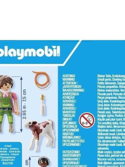Duo : Fermière avec enfant donnant le biberon à un veau - Kiabi