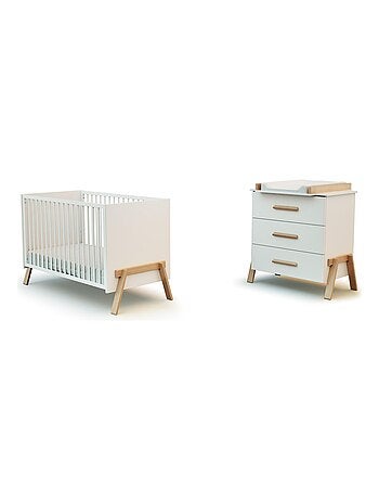 Duo lit bébé et commode en bois canaille