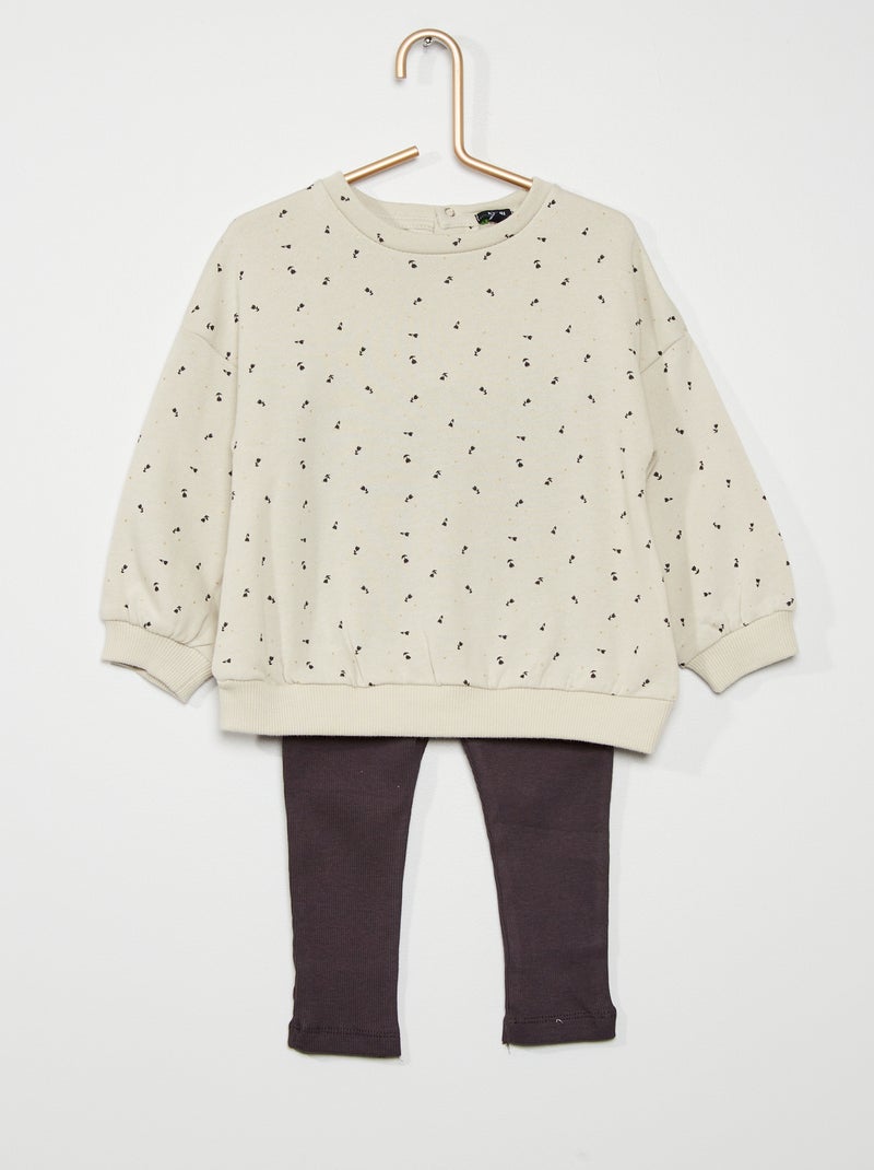 Duo sweat + legging gris fleurs - Kiabi