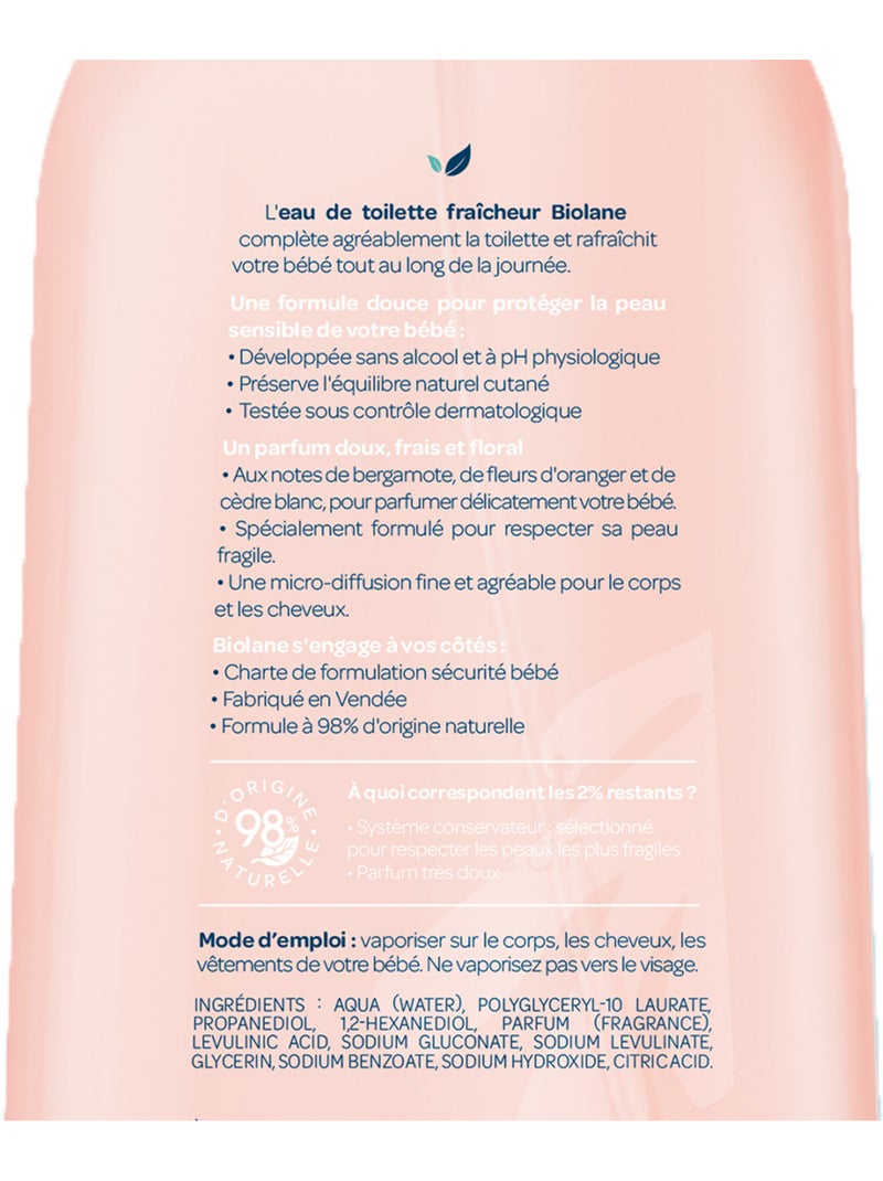 Eau de toilette fraîcheur 200ml biolane Multicolore - Kiabi