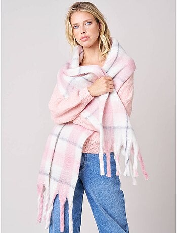 Écharpe à carreaux femme avec franges 'Deeluxe'