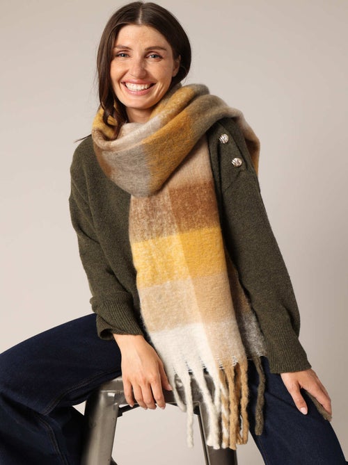 Écharpe à carreaux large avec finition frangée et texture duveteuse 'Deeluxe' - Kiabi