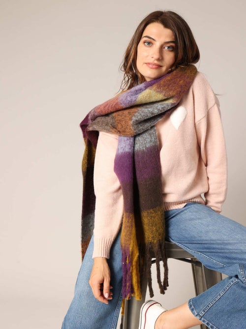 Écharpe à carreaux large avec finition frangée et texture duveteuse 'Deeluxe' - Kiabi