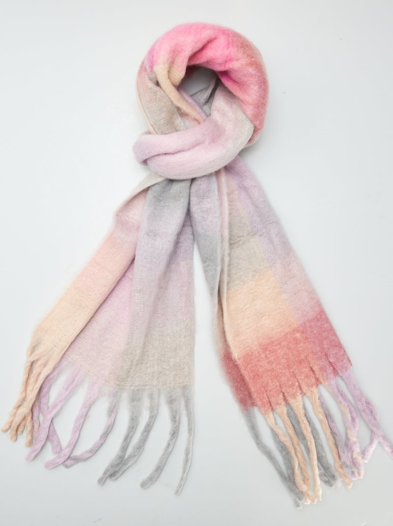 Echarpe à carreaux maille douce Gris/rose - Kiabi