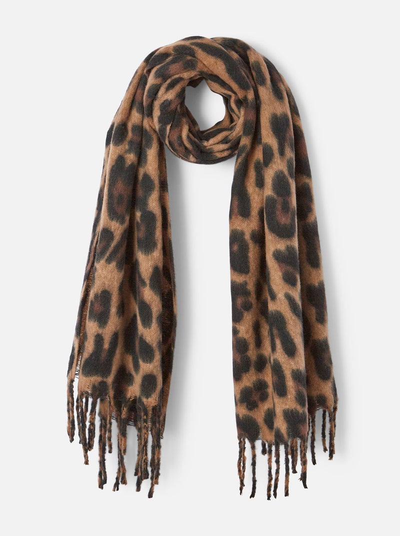 Echarpe à franges motif animalier - Damart Beige - Kiabi