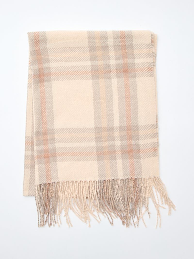 Echarpe carreaux à frange Beige - Kiabi