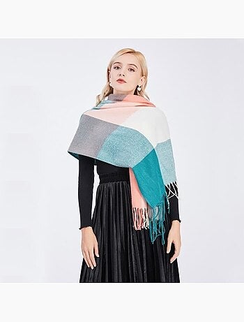 Écharpe châle en imitation cachemire - carreaux à franges - miss lulu