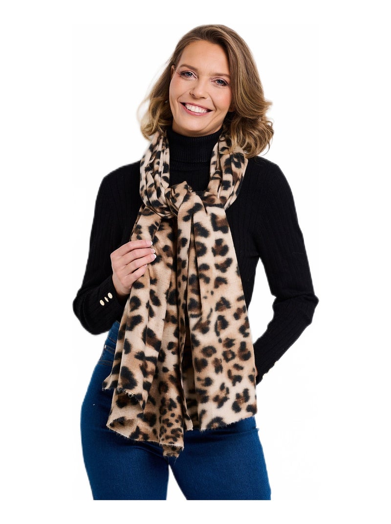 Echarpe chaude laine motif léopard Marron - Kiabi