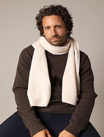 Écharpe côtelée unie en laine, douce et chaude 'Deeluxe'