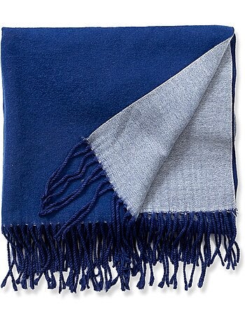 Écharpe en cachemire bleu marine Recto-Verso