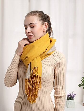 Écharpe en cachemire jaune Recto-Verso