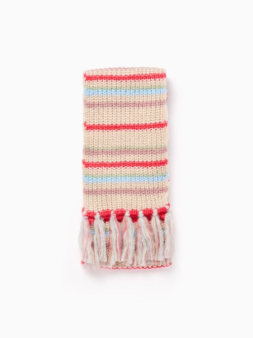 Écharpe en maille à franges avec jacquard - Kiabi