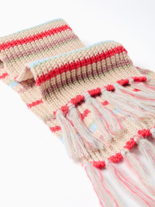 Écharpe en maille à franges avec jacquard - Kiabi