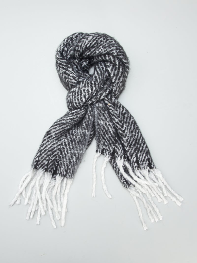 Echarpe en maille avec franges Noir - Kiabi