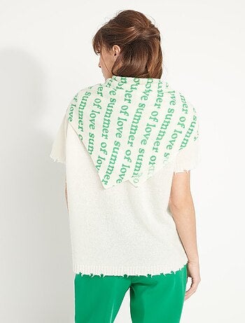 Écharpe femme 100% cachemire imprimé blanc - UNI 7