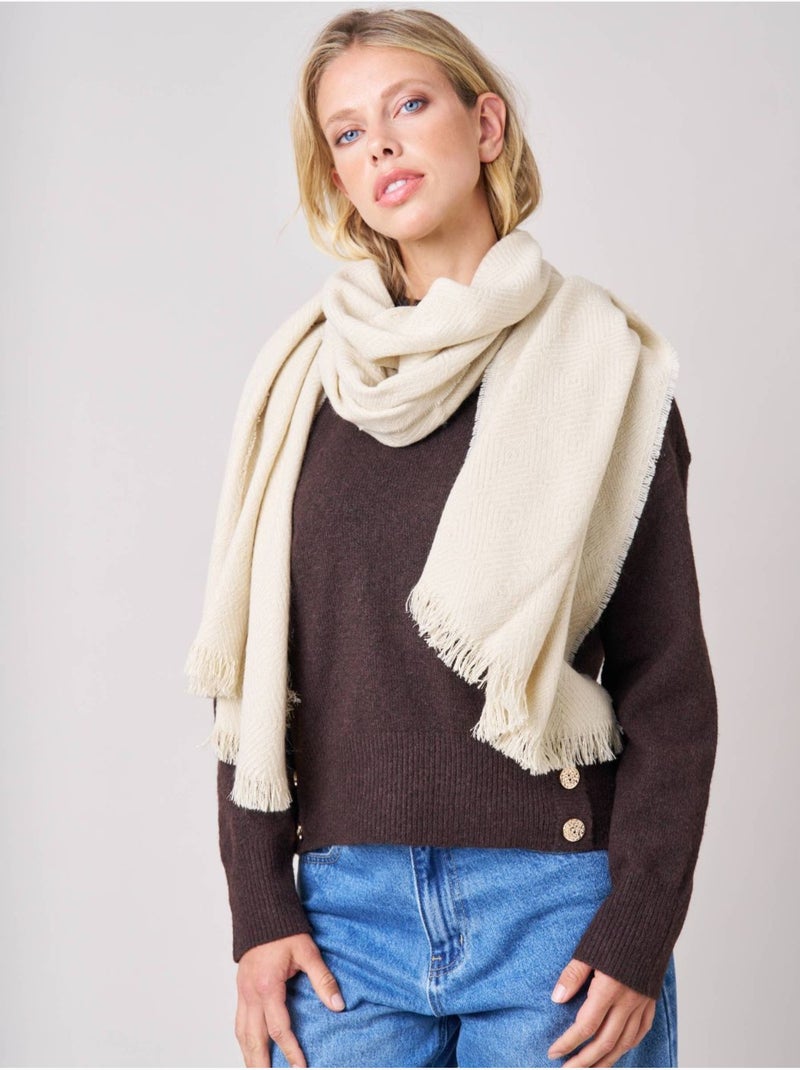 Écharpe femme chevron avec franges 'Deeluxe' Beige argile - Kiabi