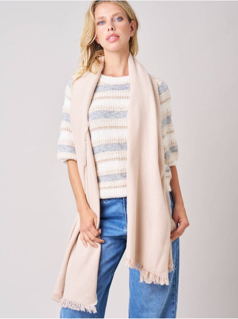 Écharpe femme chevron avec franges 'Deeluxe' Blanc cassé - Kiabi