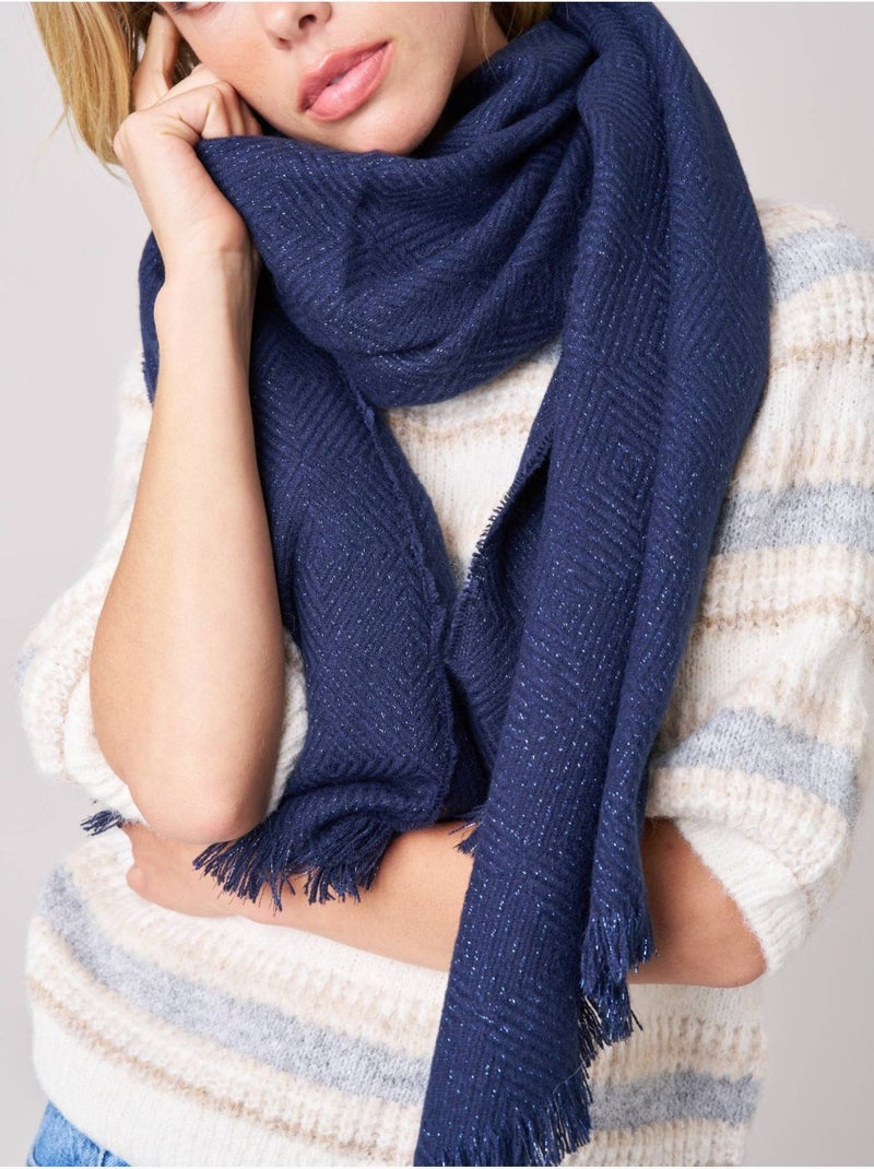 Écharpe femme chevron avec franges 'Deeluxe' Bleu marine - Kiabi