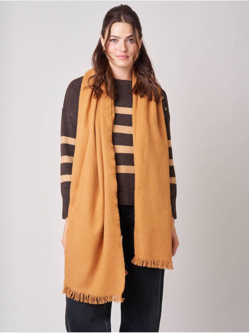 Écharpe femme chevron avec franges 'Deeluxe' Marron caramel - Kiabi