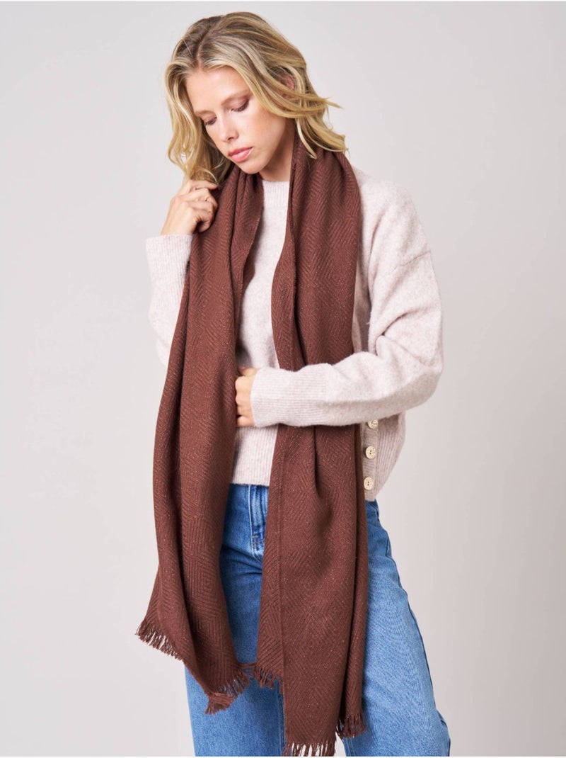 Écharpe femme chevron avec franges 'Deeluxe' Marron clair - Kiabi