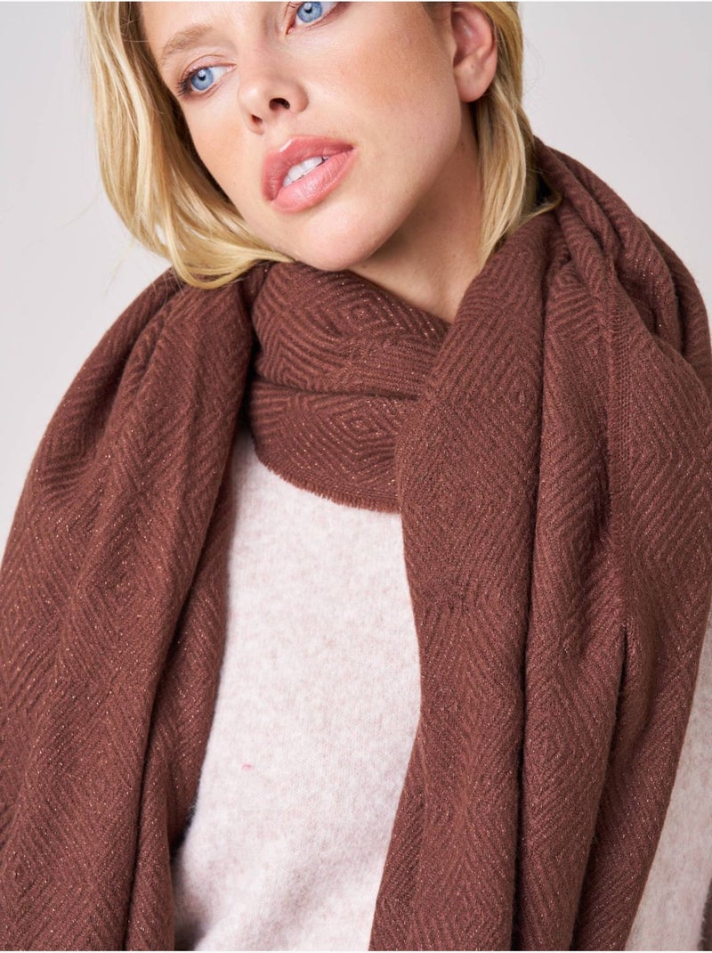Écharpe femme chevron avec franges 'Deeluxe' Marron clair - Kiabi