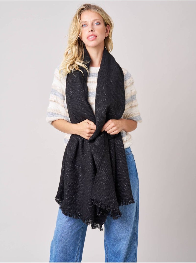 Écharpe femme chevron avec franges 'Deeluxe' Noir - Kiabi