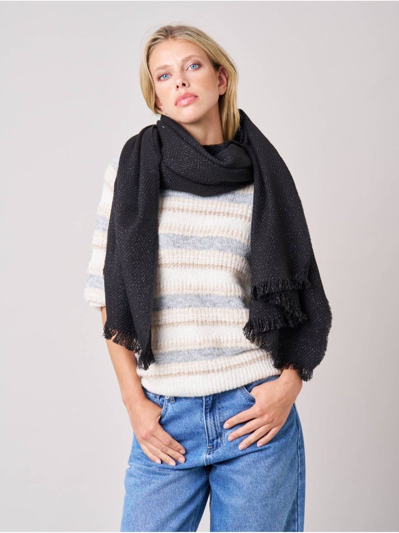 Écharpe femme chevron avec franges 'Deeluxe' Noir - Kiabi