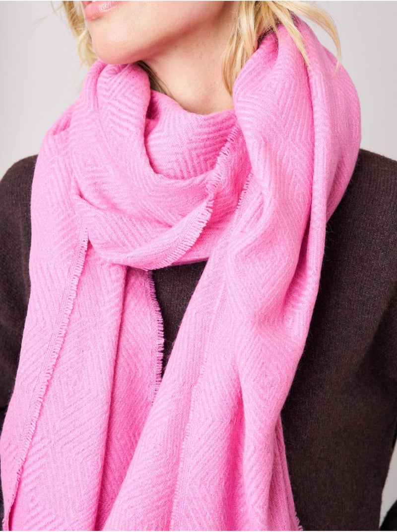 Écharpe femme chevron avec franges 'Deeluxe' Rose - Kiabi