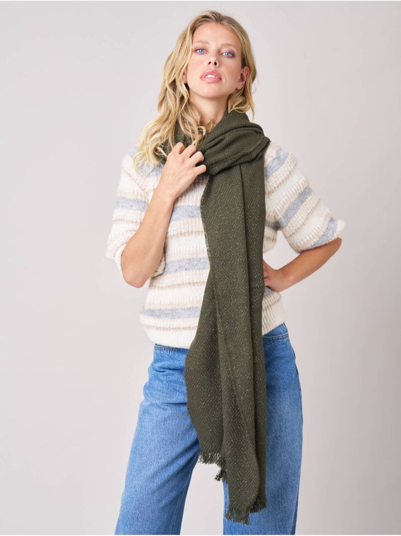 Écharpe femme chevron avec franges 'Deeluxe' Vert bouteille - Kiabi