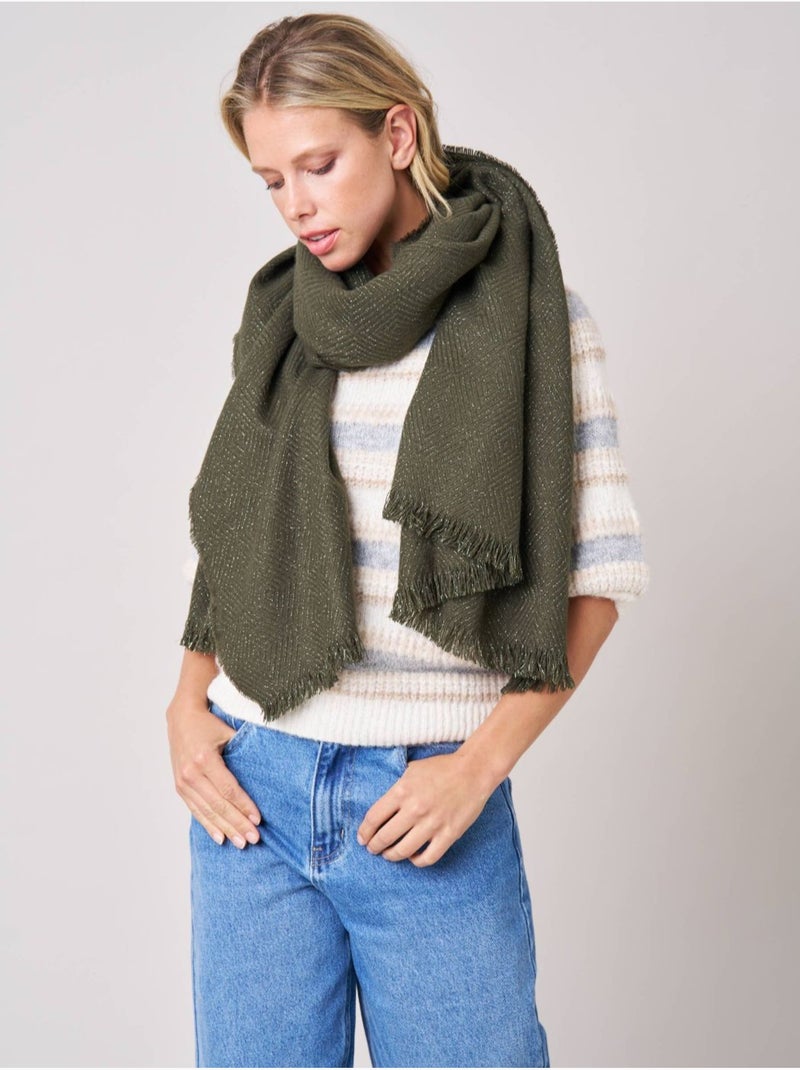 Écharpe femme chevron avec franges 'Deeluxe' Vert bouteille - Kiabi