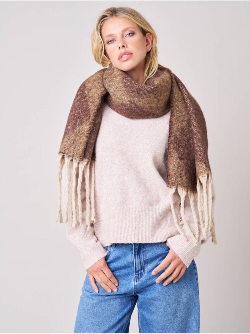 Echarpe femme motif graphique losange 'Deeluxe' Marron - Kiabi