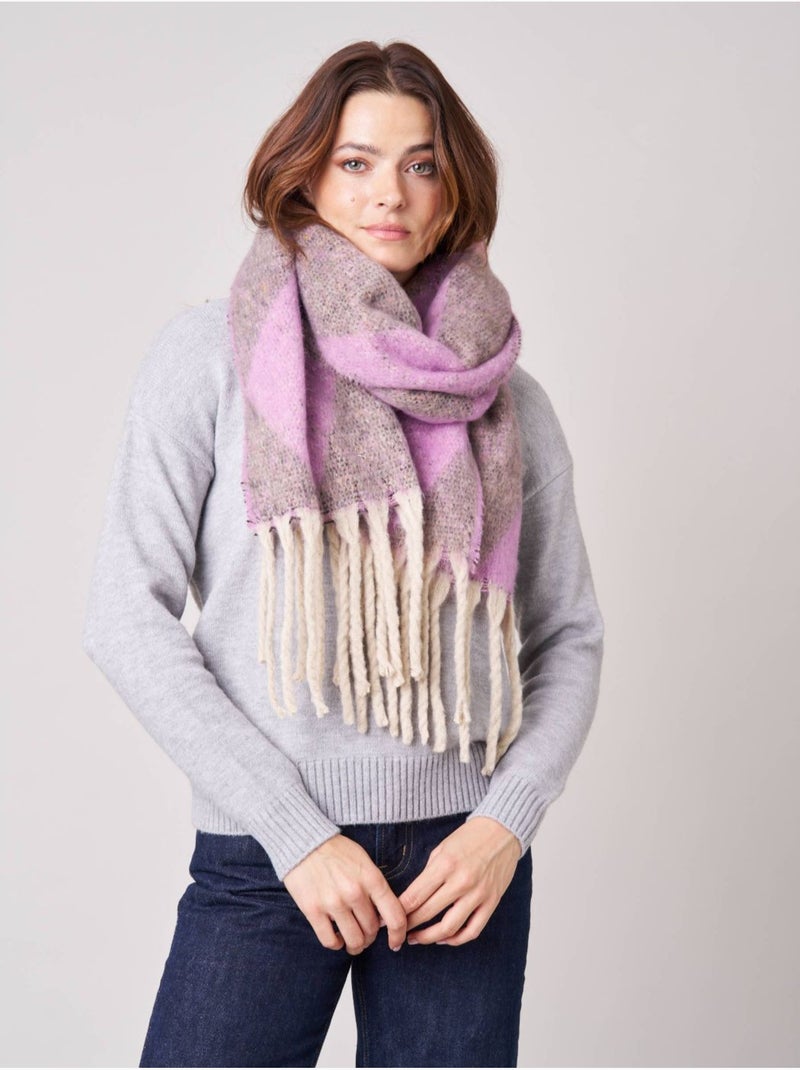 Echarpe femme motif graphique losange 'deeluxe' Mauve lilas - Kiabi