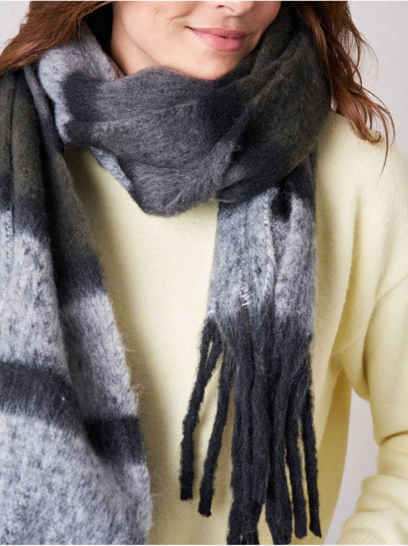 Écharpe femme rayée à franges  'Deeluxe' gris anthracite - Kiabi