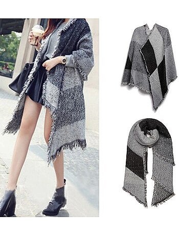 Écharpe grand plaid en imitation cachemire - carreaux à glands - miss lulu