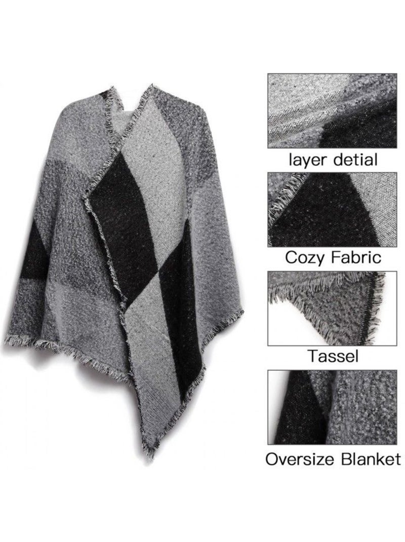 Écharpe grand plaid en imitation cachemire - carreaux à glands - miss lulu Noir - Kiabi