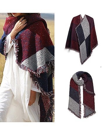 Écharpe grand plaid en imitation cachemire - carreaux à glands - miss lulu