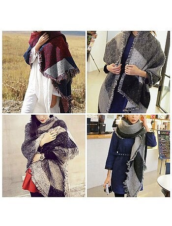 Écharpe grand plaid en imitation cachemire - carreaux à glands - miss lulu