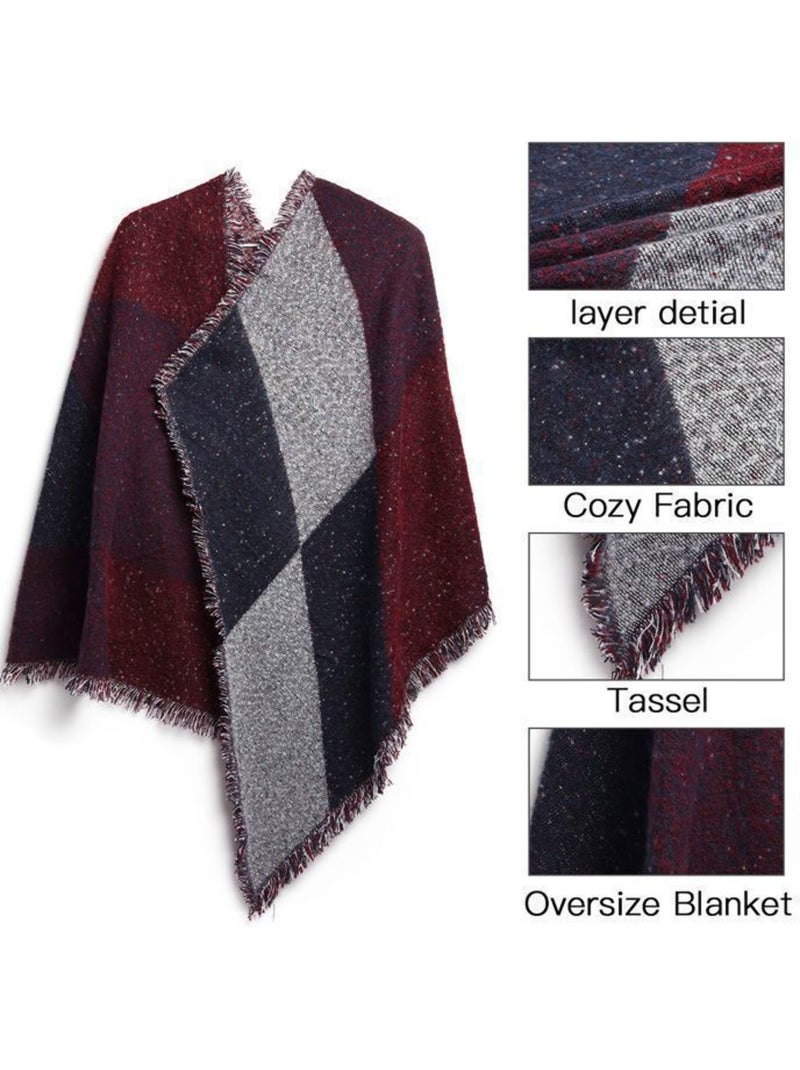 Écharpe grand plaid en imitation cachemire - carreaux à glands - miss lulu Rouge - Kiabi