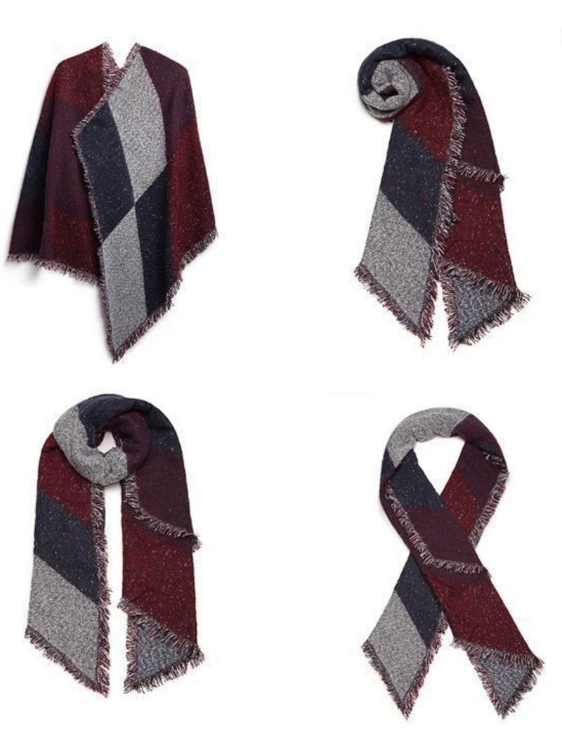 Écharpe grand plaid en imitation cachemire - carreaux à glands - miss lulu Rouge - Kiabi