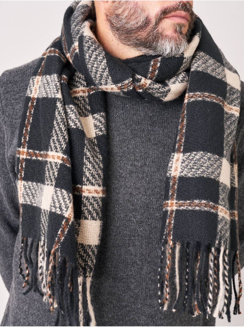 Écharpe homme à carreaux avec franges 'deeluxe' Noir - Kiabi
