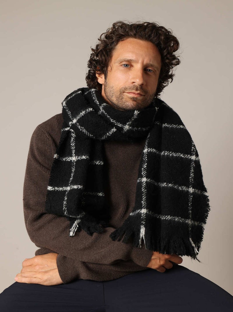 Écharpe homme chaude à grands carreaux avec frange 'Deeluxe' Noir - Kiabi