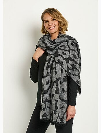 Écharpe large chaude motif léopard stylisé