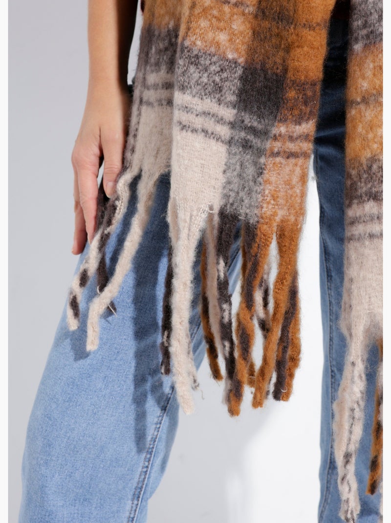 Echarpe longue à carreaux, à franges Beige - Kiabi