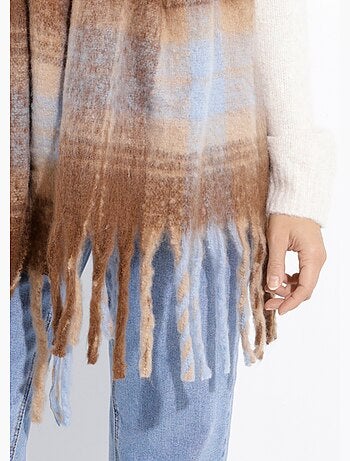 Echarpe longue à carreaux, à franges